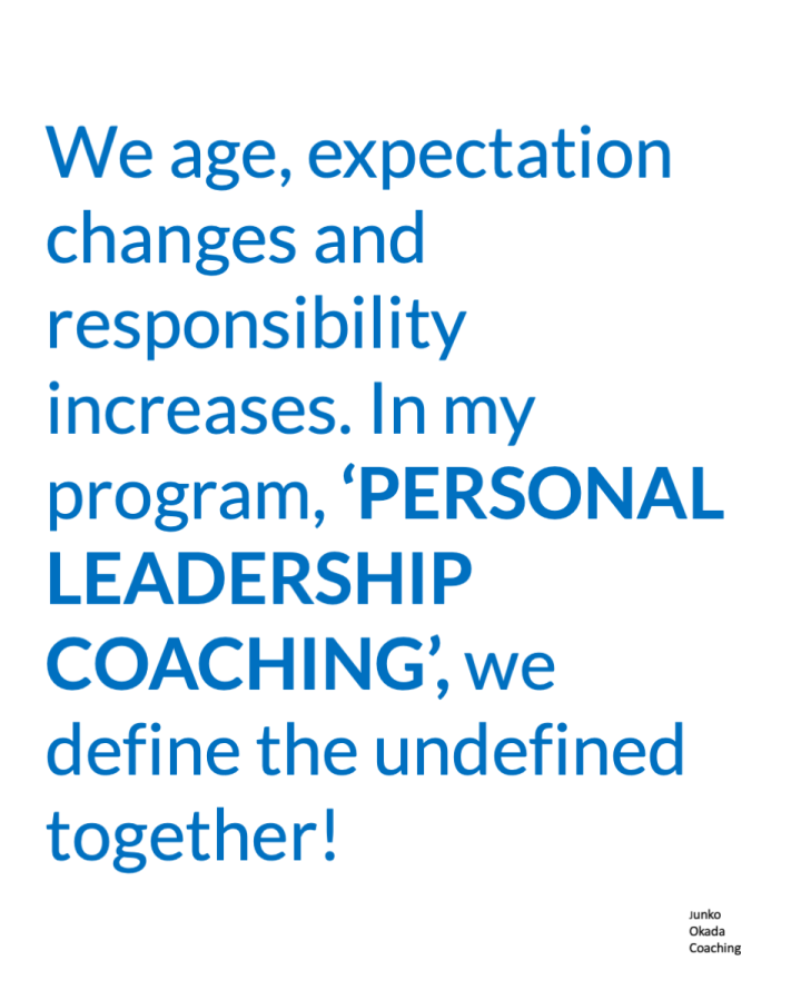 We age, expectation changes and responsibility increases. In my program, personal leadership coaching, we define the undefined together!